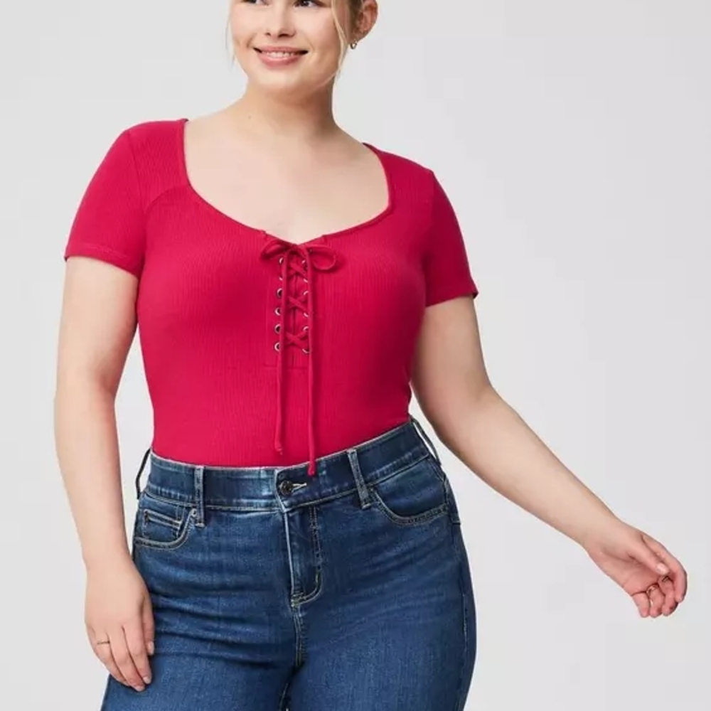 Torrid Super Soft Rib V-Neck Lace Up Top